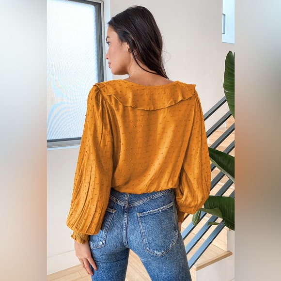 Mustard Yellow Swiss Dot Ruffled Long Sleeve Top - Picture 4 of 5